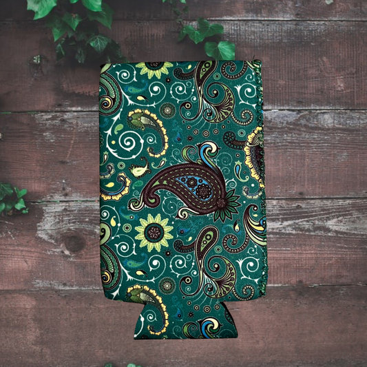 Green Paisley Slim Fit Koozie